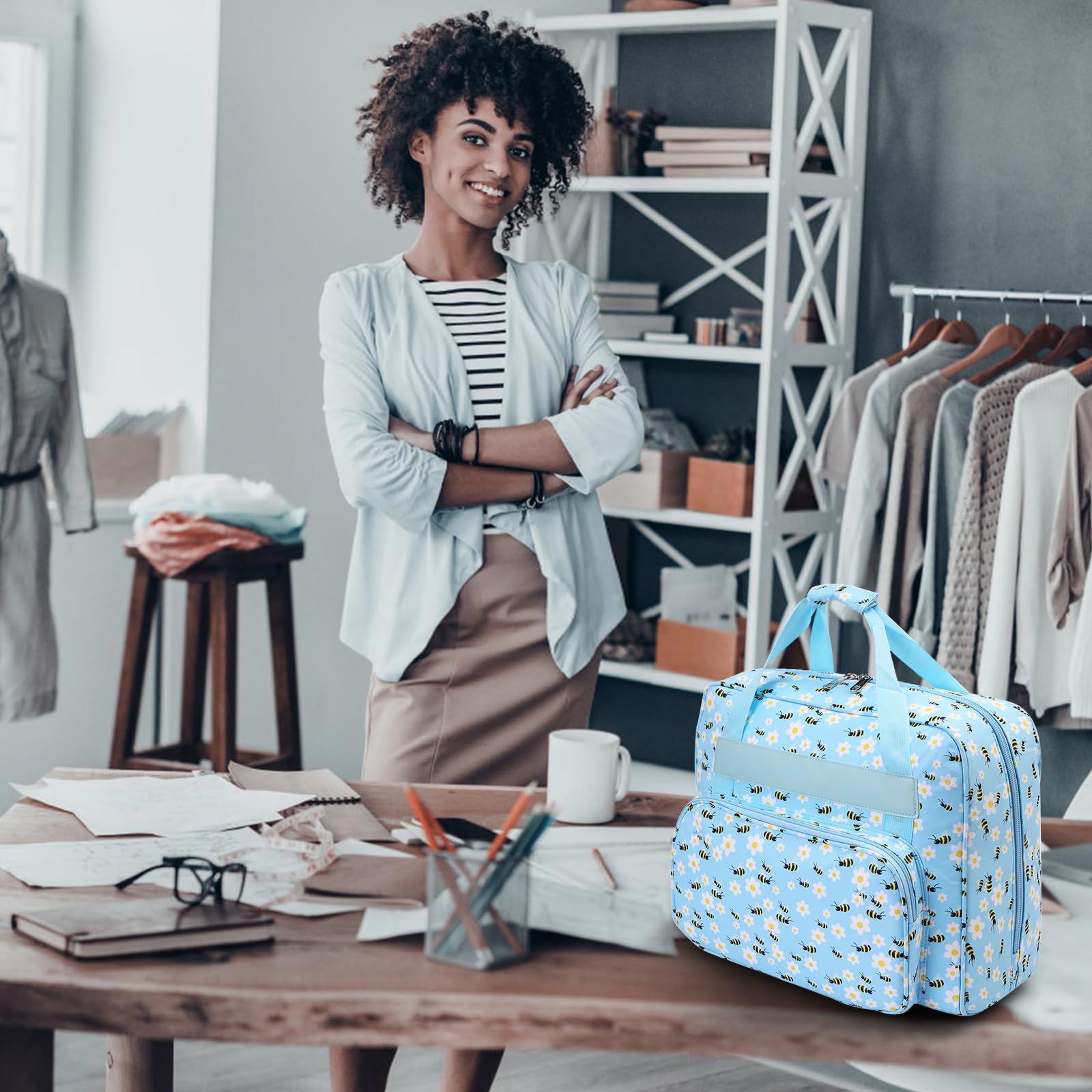 Bolsa de Transporte Universal para máquina de Coser, con Bolsa y asa, portátil para Colgar pequeñas máquinas de Coser, Abeja Azul, Fórmula