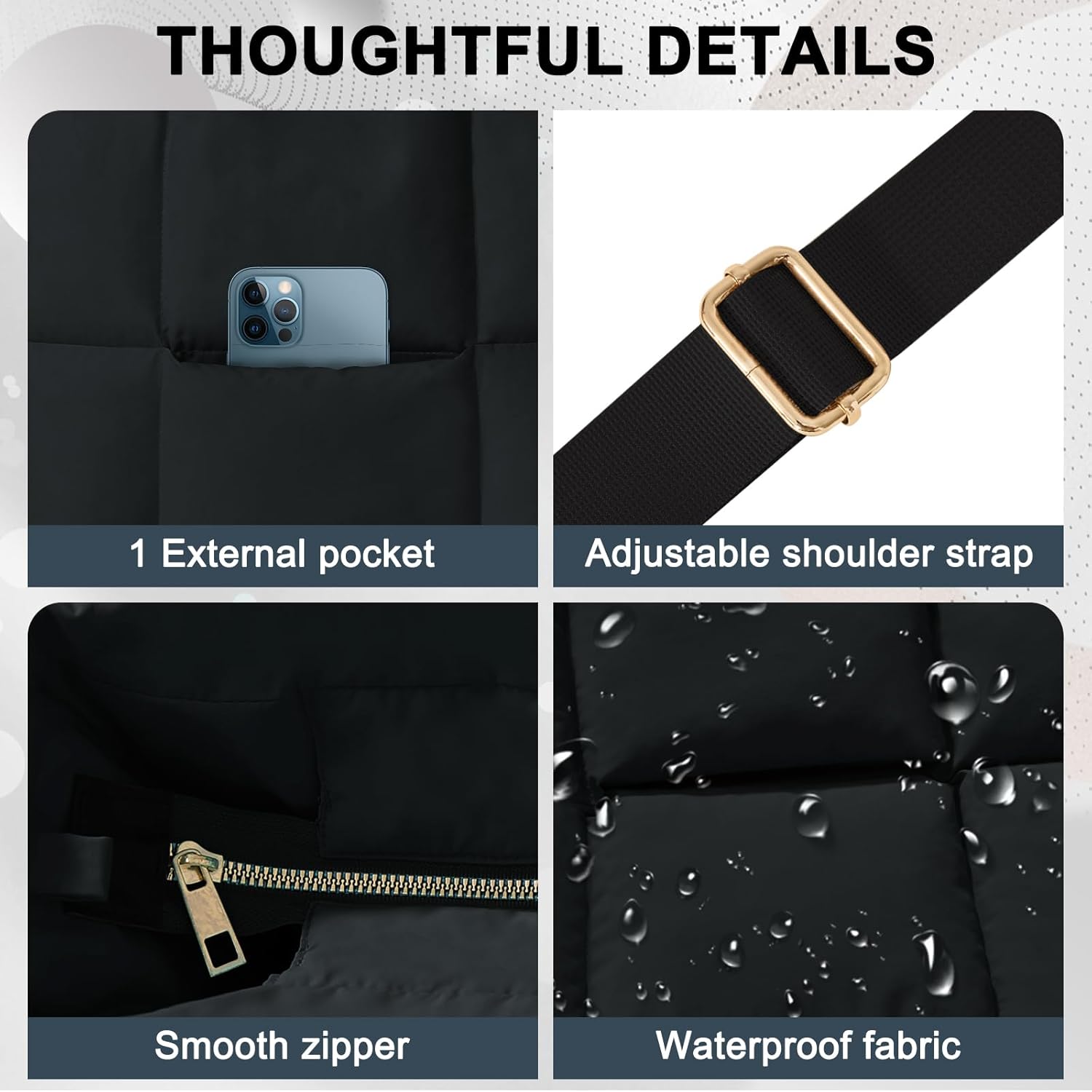 NAARIIAN Puffer Tote Bag for Women, Lightweight Quilted Puffy Shoulder Handbag with Adjustable Shoulder Strap - Image 6