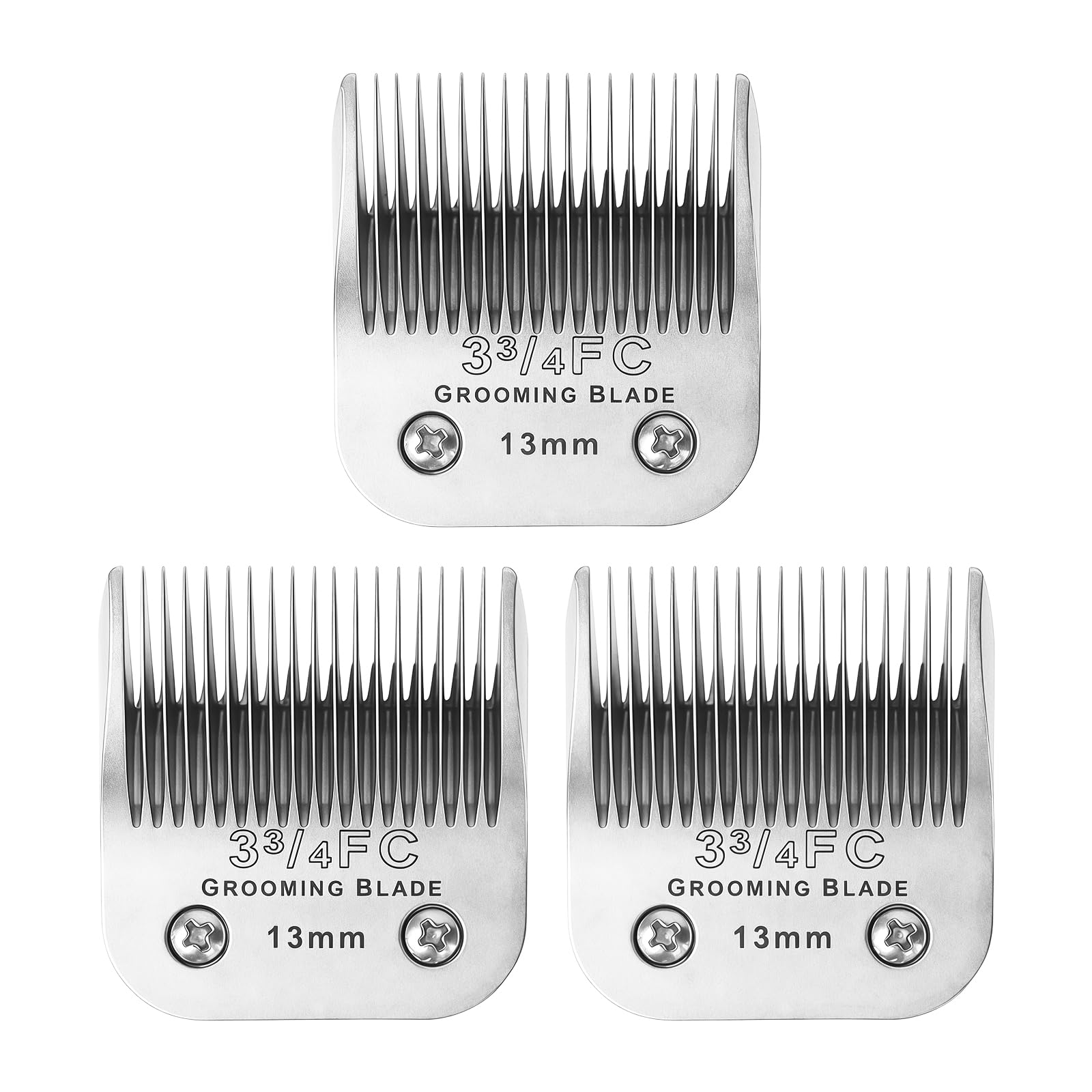 MEMIRY 3 Pcs Size 3-3/4FC Detachable Dog Grooming Blades, Compatible with Andis, Oster A5, Wahl KM10 Series Clippers, Cut Length 13mm, Silver(3-3/4FC 13mm, 3Pcs)