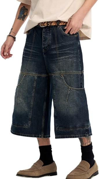 Y2k Shorts Men Vintage Baggy Jean Shorts Long Jorts Grunge Denim Bermuda Short Streetwear
