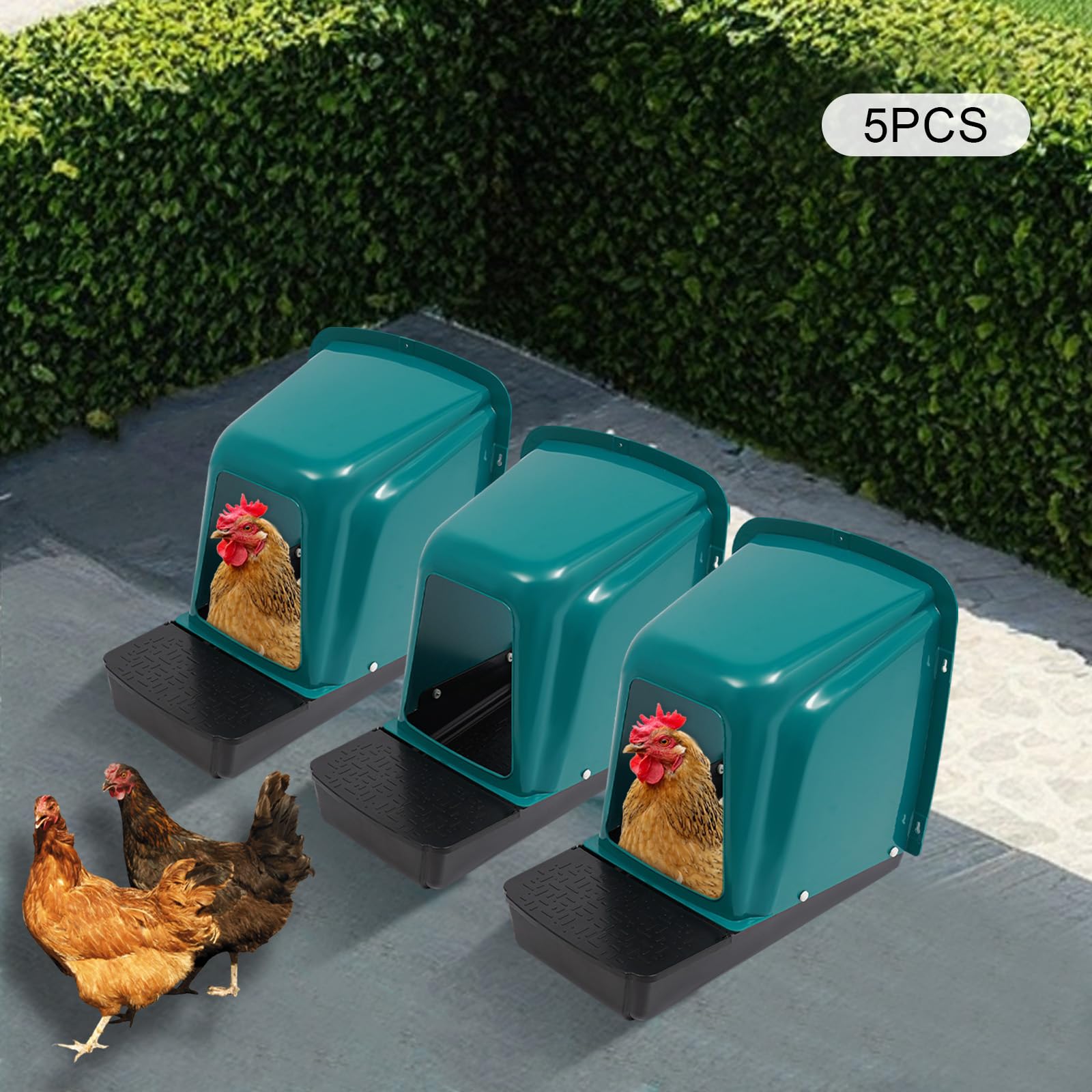 Juego de 5 cajas nido para pollos, de plástico, para pájaros, exteriores, resistente a la intemperie, con cámara, con función de recolección de huevos, 46,6 x 39 x 41,5 cm