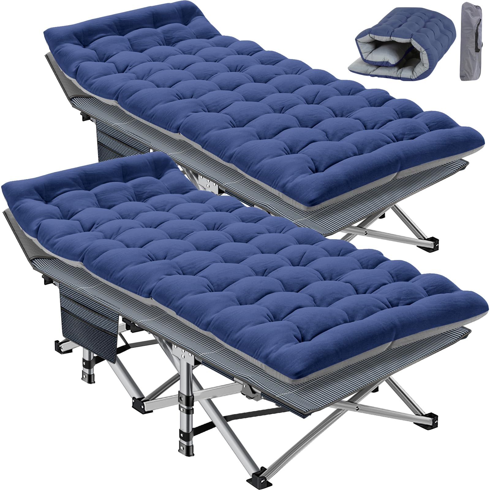 Slsy 2 Pack Oversized Folding Camping Cots, 32in Wide with Pads & Carry Bags 2 Big Denim