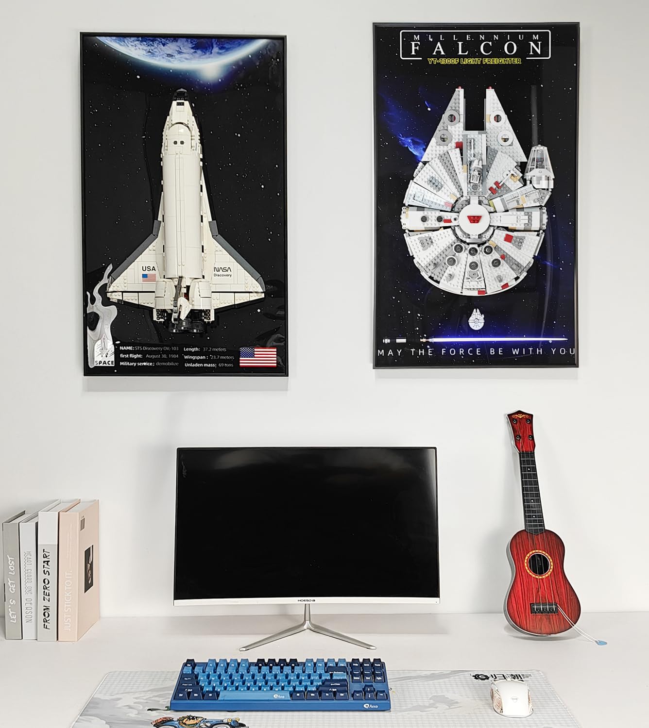 Cadre d'affichage Mural Compatible avec Lego Star Wars Faucon Millenium Jeu de Construction 75257, Compatible avec Lego Les Amateurs, Taille : 75x45 cm