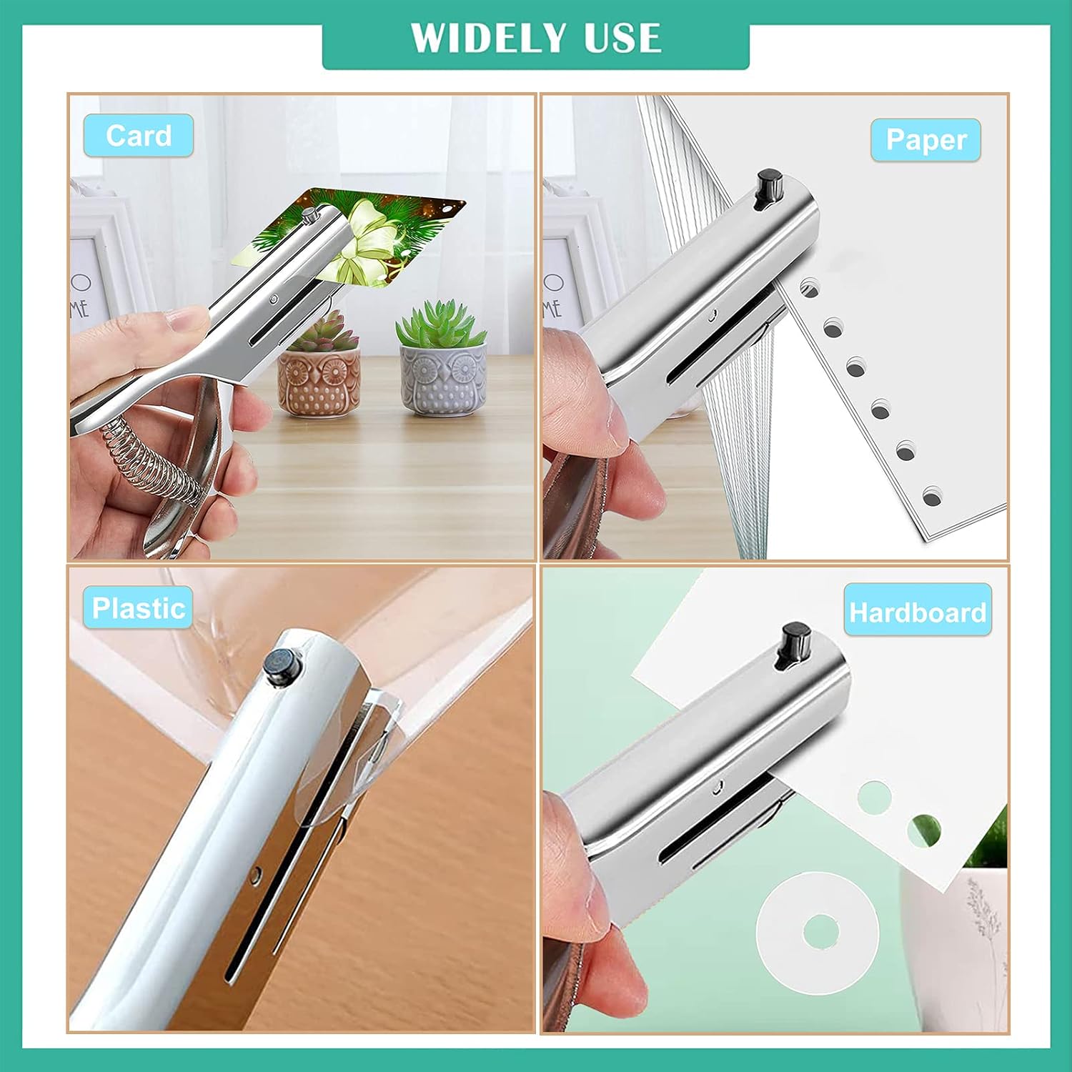 Single Hole Punch 2 Inch Reach Deep Throat Heavy Duty Tab Zinc Alloy Silver Long 1/4 Inch Hand Held Leather Punch for Scrapbook Paper ID Card PVC Badge Photos thumbnail
