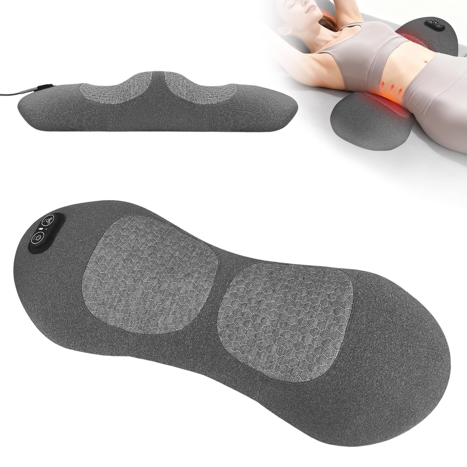 Cuscino massaggiante 3 in 1 per la schiena, cuscino massaggiante con cuscino di supporto ergonomico, vibrazioni e calore per spalle, schiena, massaggio impastante e relax