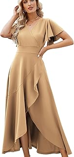 Long Black Formal Dresses for Women Gowns Evening Party Cocktail Dress,Split Elegant V Neck Wrap Ruffle Wedding Guest Dresses - Buy now