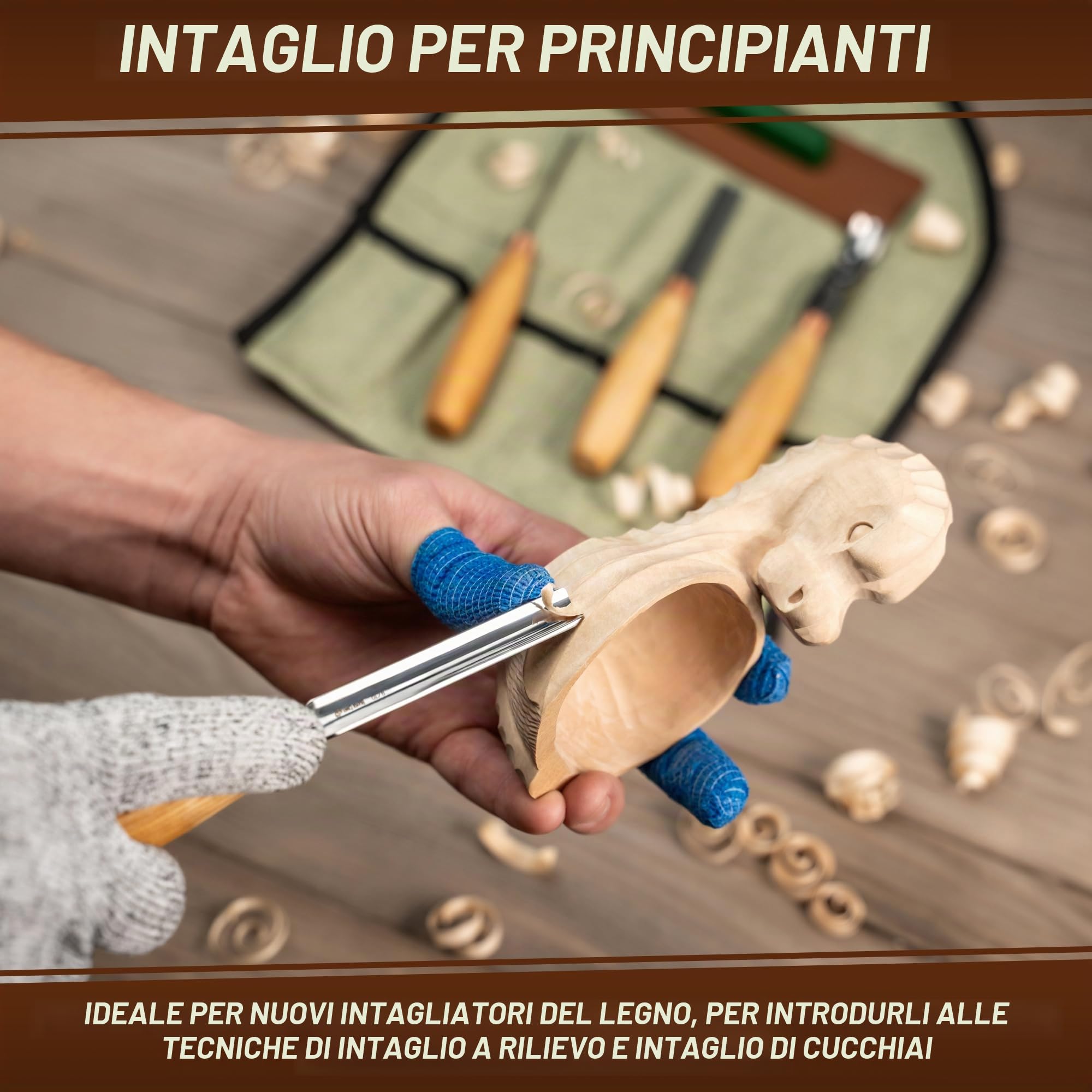 BeaverCraft Set di scalpelli per intaglio del legno SC01 Sgorbia Kit di utensili per intaglio del legno in una custodia con cinturino in pelle Scalpelli radiali Scalpello piatto Scalpello curvo