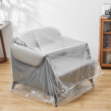Extra Large Plastic Chair Cover - Waterproof Furniture Protector for Moving and Storage, Transparent Armchair, Lounge and Sofa Cover - 65x42x34 inch