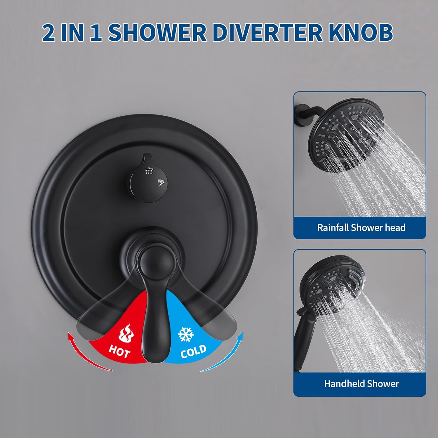 Bathroom Shower Head with Handheld, Dual Showerhead with Shower Hose 2 in 1 Single Handle Shower Heads with Brass Valve 6 Modes Rain Shower Head and 8 Modes Handheld Shower Combo Matte Black