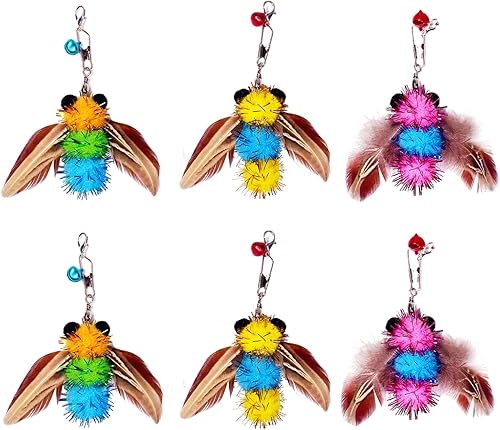 Juguetes de plumas para gatos, 6 piezas de recambios de abejas para insectos artificiales, juguetes de fijación de varita para gatos (6 abejas