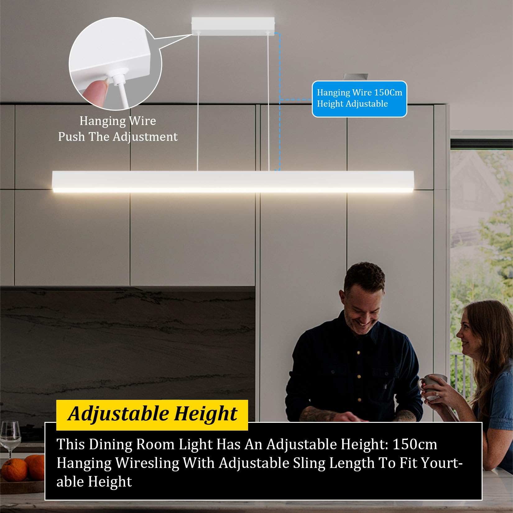 Klighten Led Pendelleuchte Esstisch 100cm/36W, 3000K-6000K Dimmbar Hängeleuchte Mit Fernbedienung, lineare Hängelampe, 150cm Höhenverstellbar Deckenleuchte Für Esszimmer Küche, Weiß