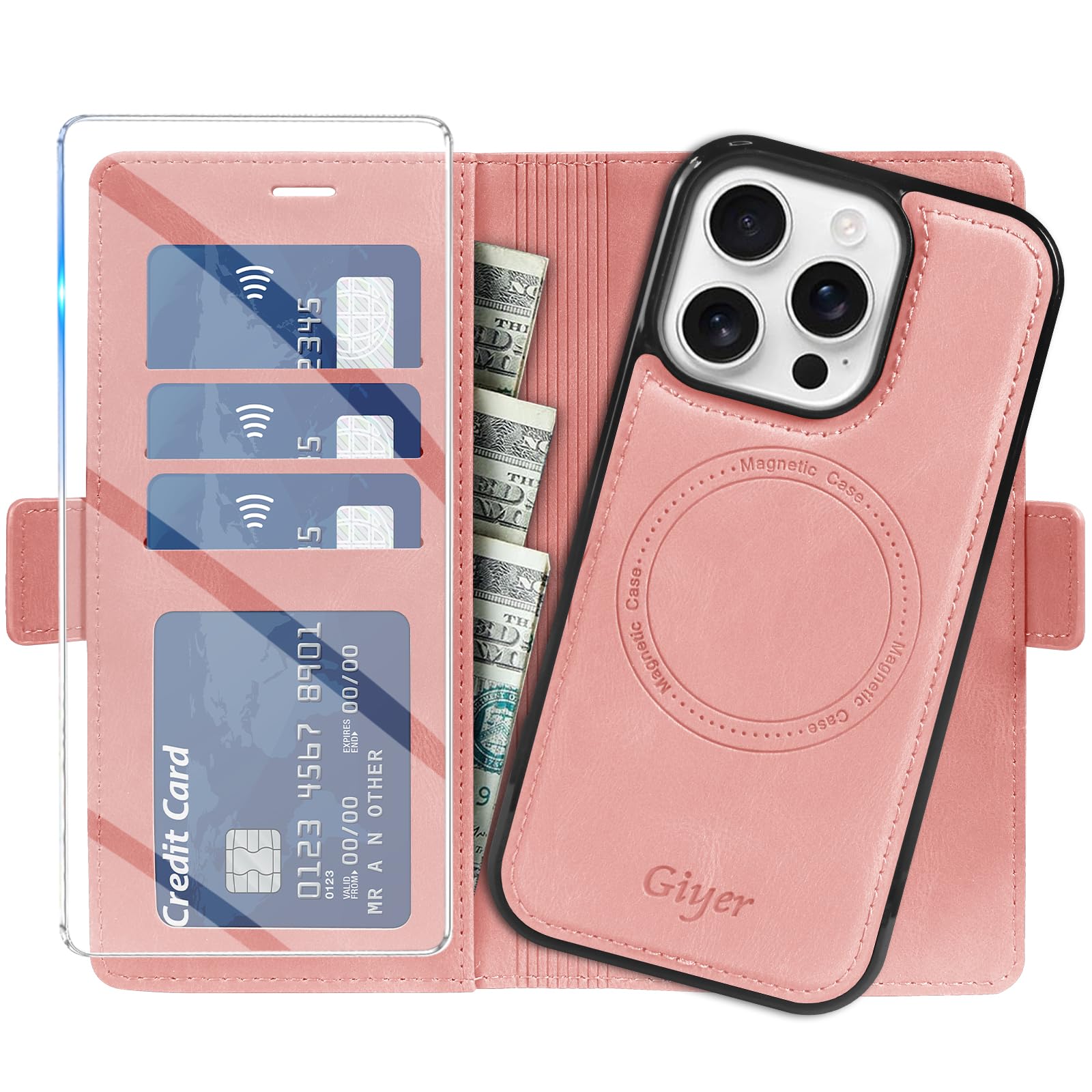 Giyer Handyhülle für iPhone XR/11/12/13/14/15/16/17/Pro/Pro Max Hülle mit Schutzfolie,2 in 1 Abnehmbare