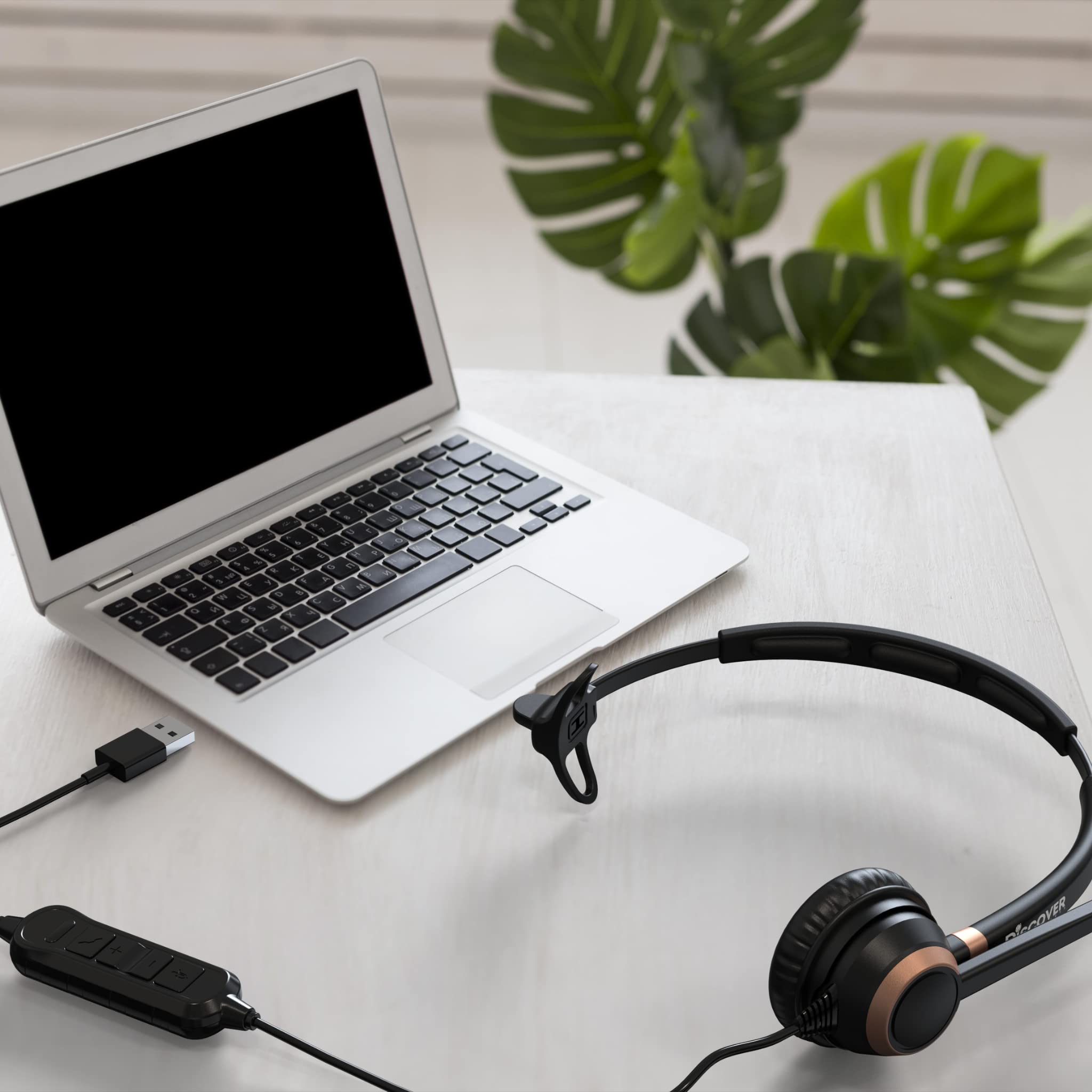 Discover "Auriculares Descubrir d711u Profesional Altavoces Sencilla conexión de Cable USB para la pc, Ordenador portátil, Mac, skype, o Dictado de Voz con cancelación de Ruido softphone- Mic