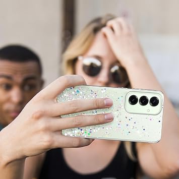 ivencase Clear Glitter Case Compatible with Samsung Galaxy S25 Case with 2 Screen Protector, TPU Silicone Sparkly Bling Star Soft Cover Flexible Transparent Shockproof Cover Samsung S25 5G