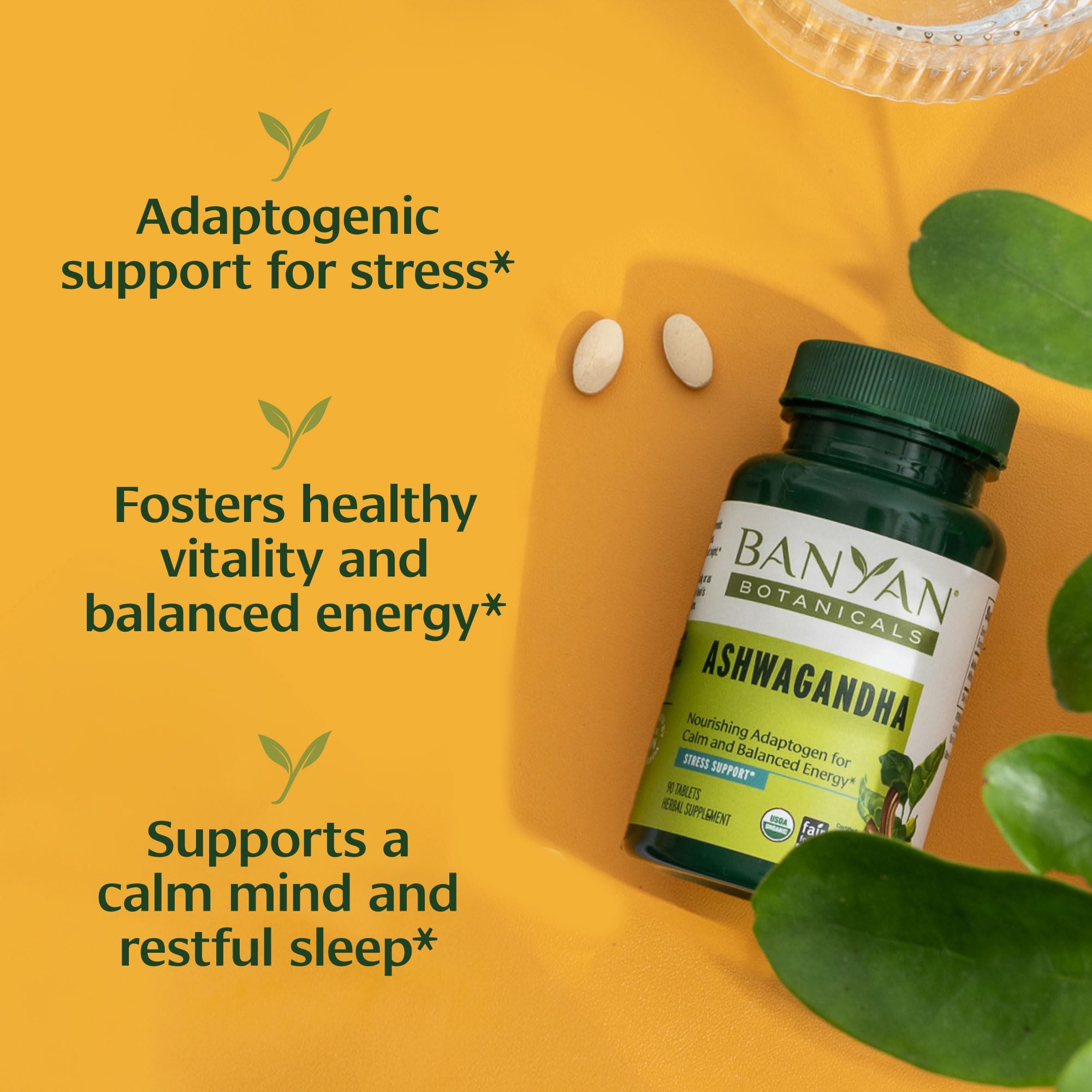 Banyan Botanicals Organic Ashwagandha - 1000mg per Serving - Cortisol Manager & Stress Relief Supplement - Adrenal Support for Mood, Restful Sleep & Muscle Recovery - 90 Tablets - Non-GMO, Vegan* — Amazon image 2