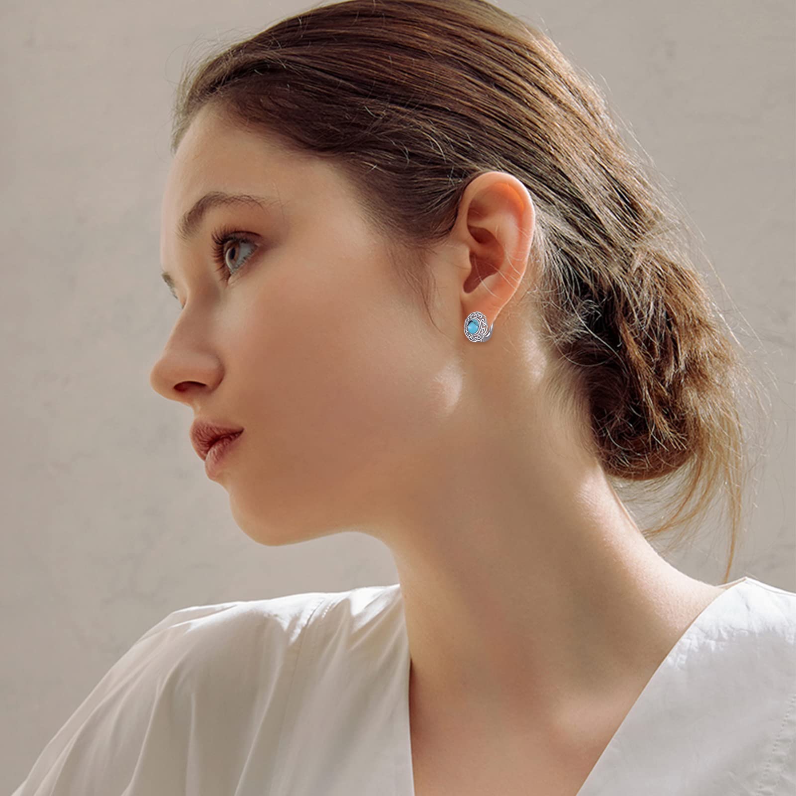 Pendientes de aro turquesa para mujer, plata de ley 925, turquesa celta, pendientes de nudo celta, hipoalergénicos, San Valentín para mujeres, niñas, niños, Plata de ley