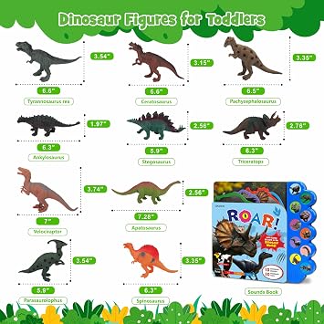 iGRATENS Dinosaur Toys with Sounds Book, Realistic Plastic Animal Figures