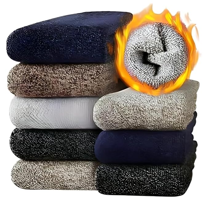 Men's Woolen Thick Towel Formal Winter Wear Terry Thermal Calf Length Socks, Pack Of 3, Free Size,Multi