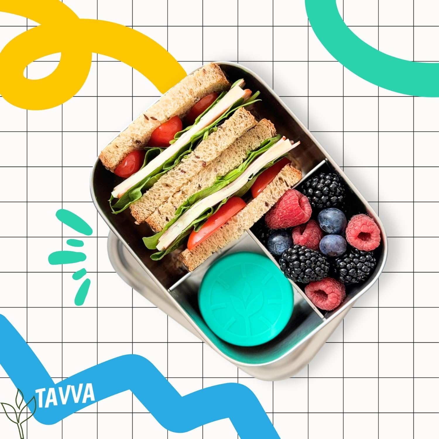 TAVVA Stainless Steel Lunch Box for Kids [27oz] - Metal Bento Box for Kids with Leakproof Condiment Container - 3 Compartment Snack Organizer for On the Go Meals - Freezer & Dishwasher Safe - Image 7