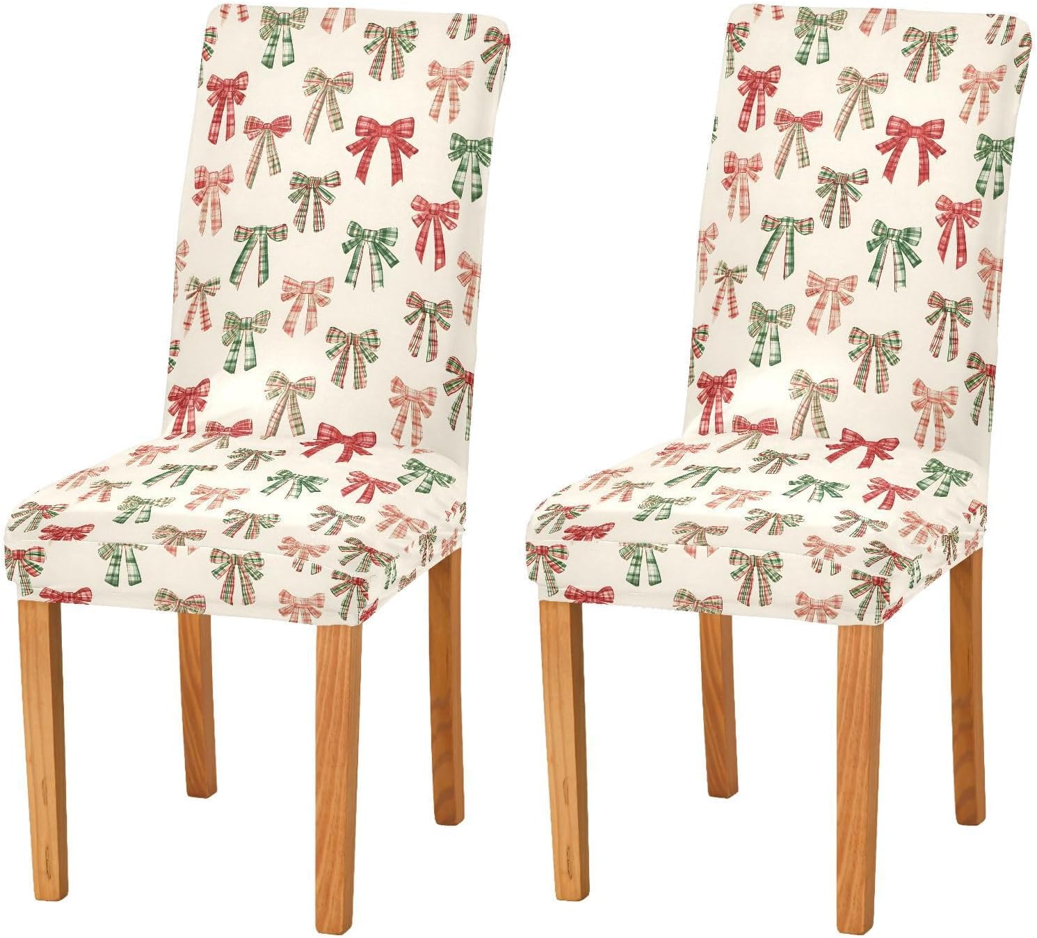 ALAZA Chair Covers for Dining Room, Christmas Plaid Bows Pattern Stretch Chair Cover Sets Chair Protector Removable Washable for Ktichen Restaurant Hotel