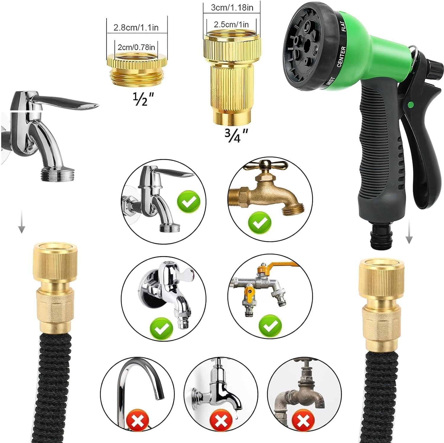 Tubo Magico per irrigazione Da Giardino Allungabile Magic Hose Per Innaffiare Estensibile Varie Misure Dotato Di 8 Modalità Di Pistola Ad Acqua (10/50 metri)