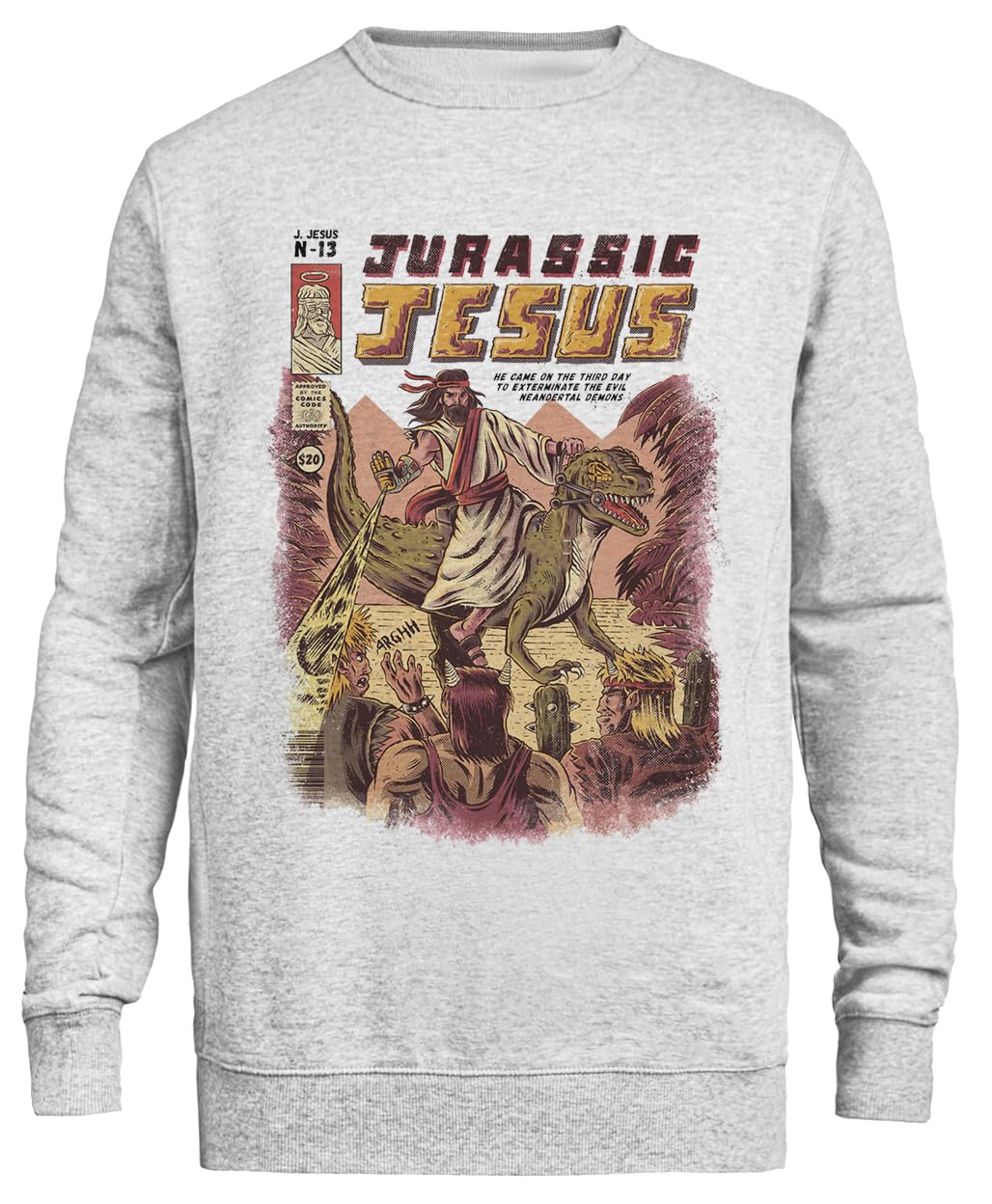 Jurassic Jesus Sweatshirt Grigia Unisex Eco-Friendly Unisex Grey Sweatshirt Eco-Friendly Crewneck