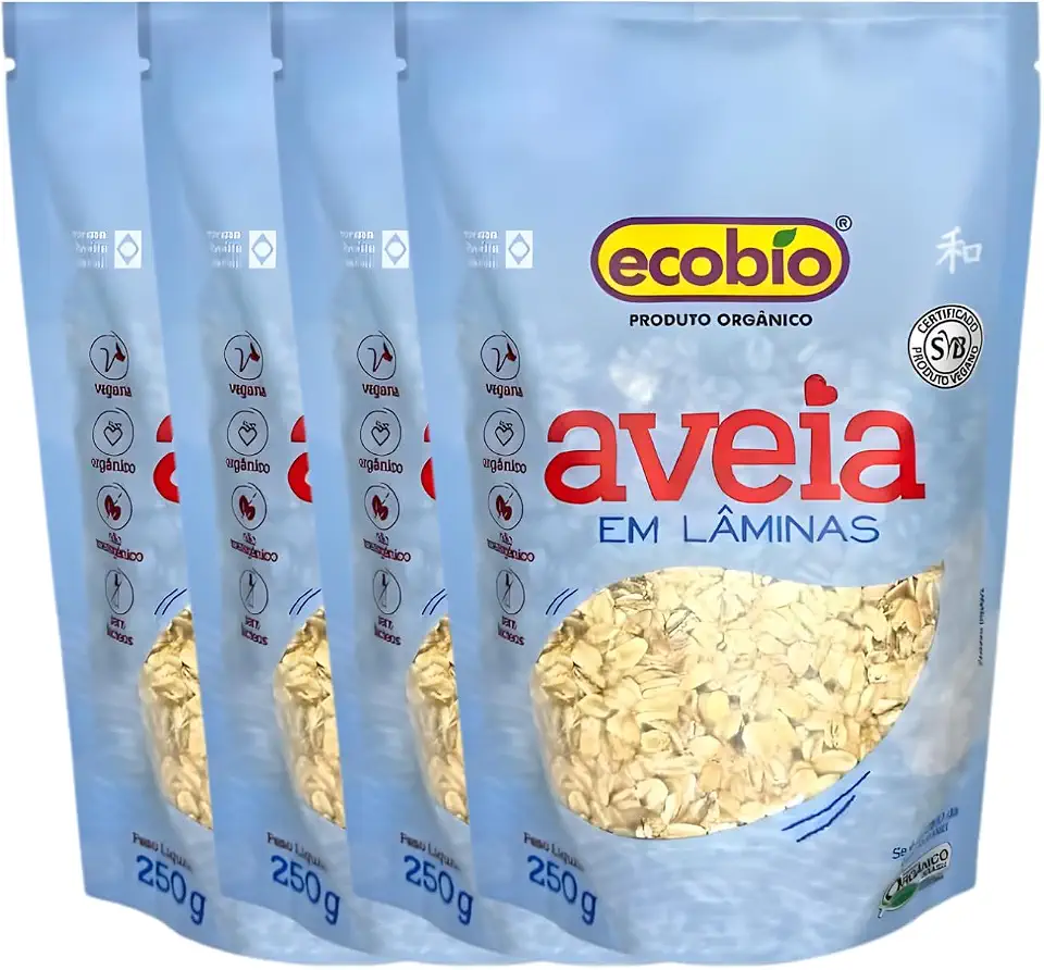 Kit 4x Aveia Orgânica em Lâminas Ecobio 250g Cada - Sem Lácteos e Não Transgênica