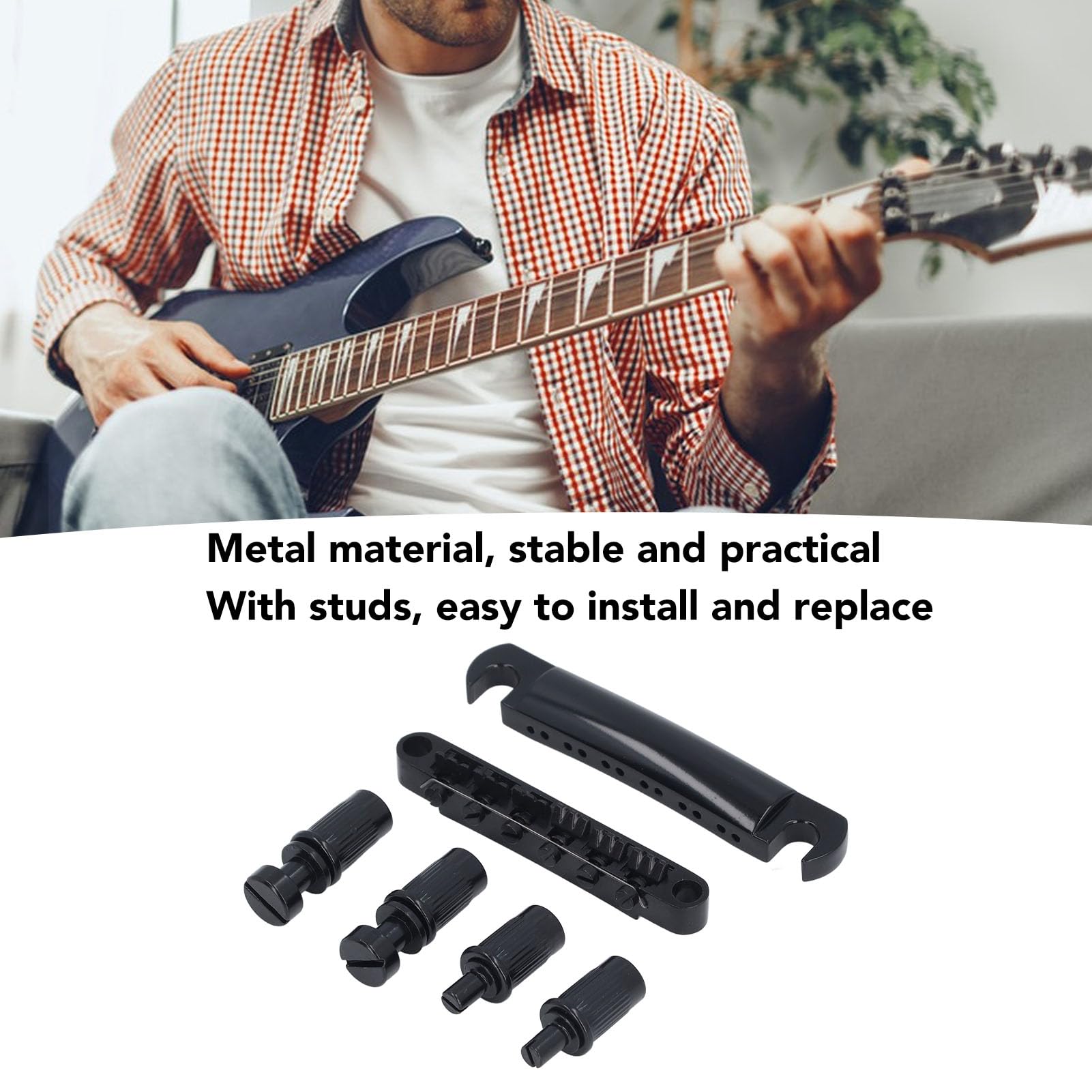 12 String Saddle Bridge Tailpiece Studs Metal Guitar Set LP Electric Guitars Black Applicable SG