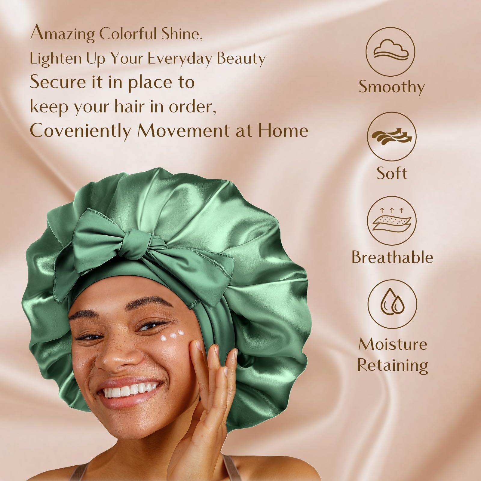 YANIBEST Silk Bonnet for Sleeping Women Satin Bonnet Double Layer Satin Lined Hair Bonnet with Tie Band Curly Hair - Image 2