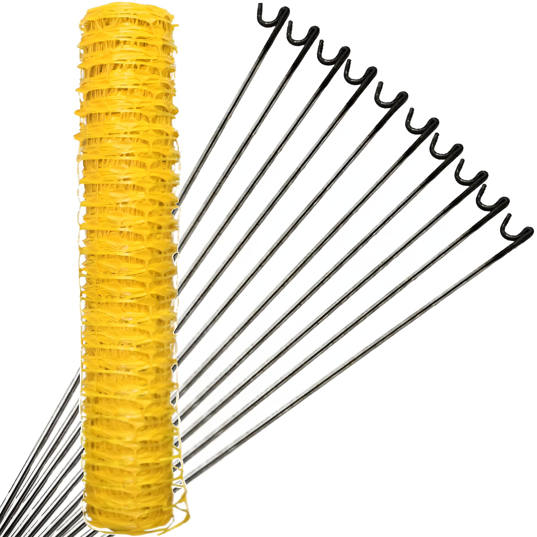 Plastic Mesh Fencing 1m x 50m and 10 Pins Heavy Duty - Tear Resistant, Temporary Safety Fence for Construction, Work Sites, Garden, Pet Barriers, and Event Fences