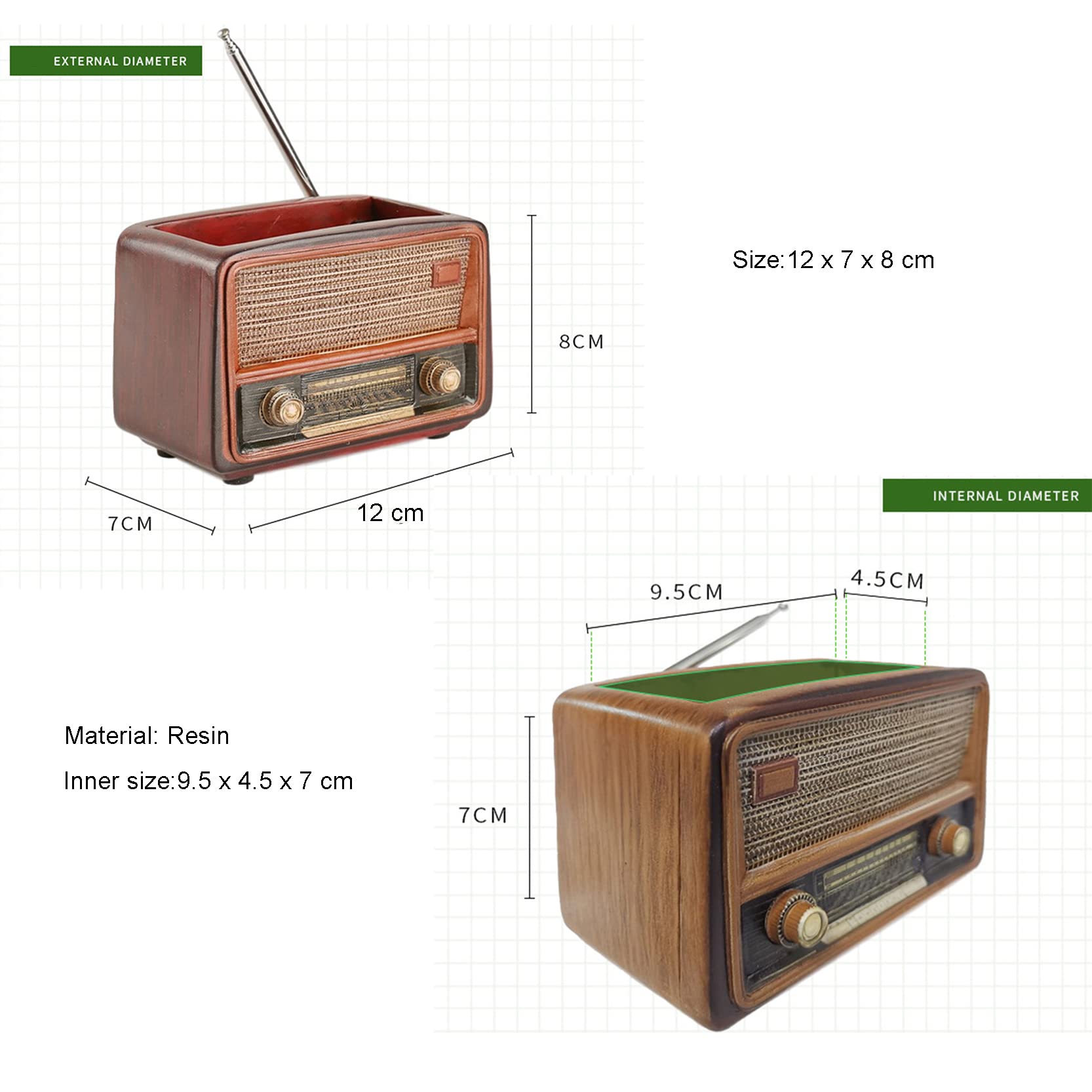 WABMJGW Saftig Blumentopf Radio, Kaktus-Blumentpfe, kreatives Harz, 12 x 7  x 8 cm, Retro-Radio-Pflanzgefe, Plant Pot Indoor-Ornament fr Zuhause,  Bro, Desktop-Dekor,Brown: Amazon.de: Garten