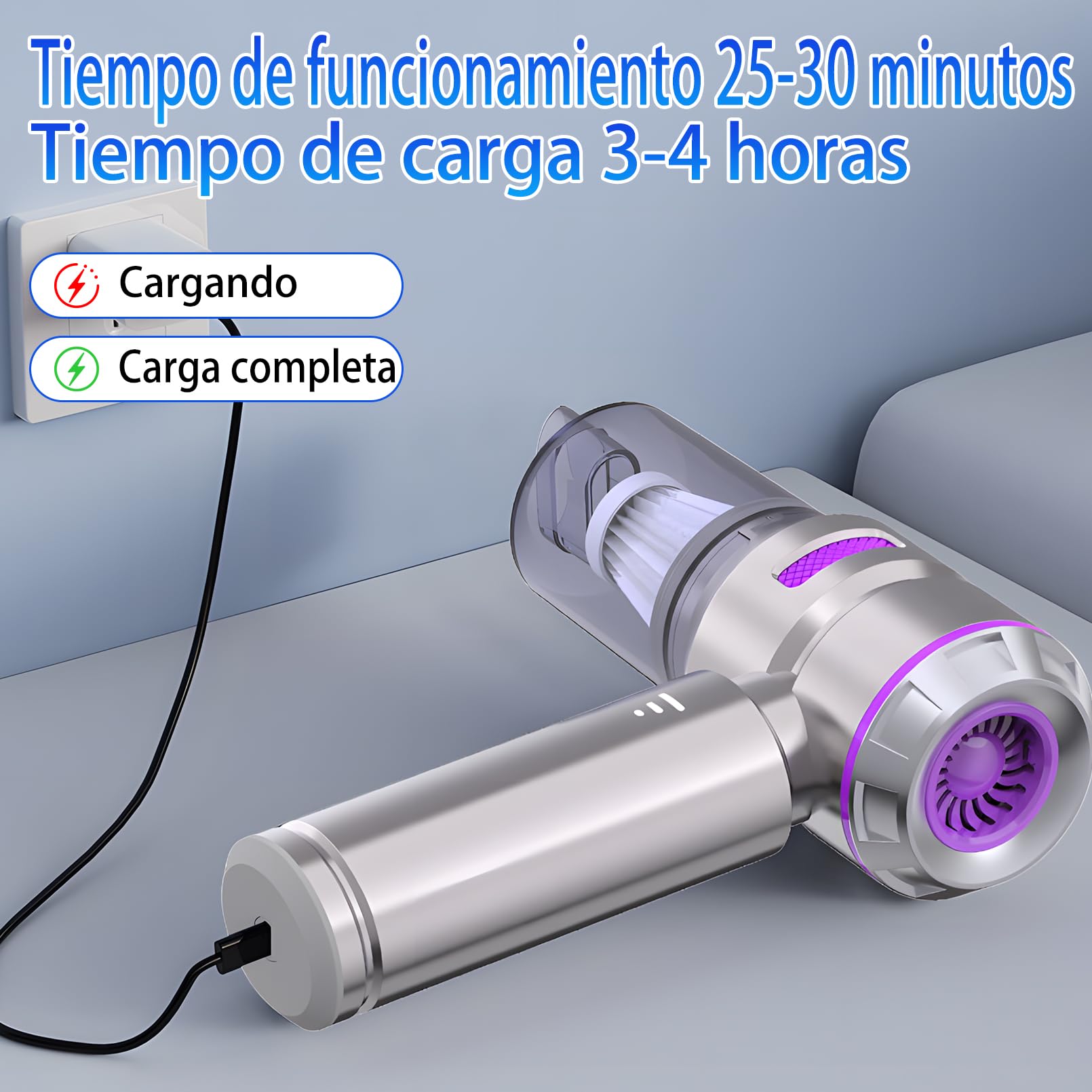 Aspirador 4 en 1 de Mano inalámbrico: Aspirador para Coche, Mini Aspirador con succión Fuerte de 22000 Pa, soplador de Polvo. Se Puede Utilizar Tanto en el hogar como en el Coche — view 5