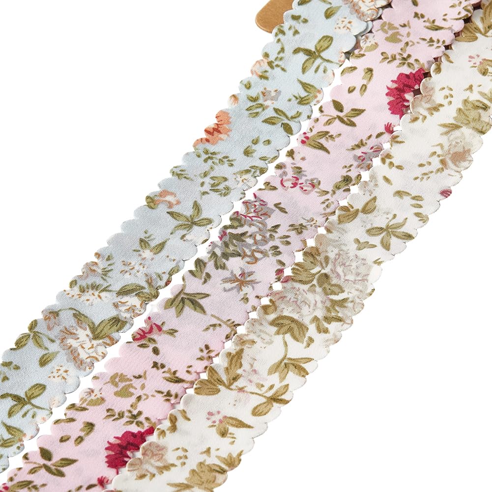 CABODYALS 3 Rolls 5.49M 25mm Floral Printed Ribbon Vintage Flower Pattern Wavy Edge Spring Summer Decorative Fabric Ribbons for Sewing Making Bows Wreath Bouquets Decor Gift Wrapping Diy Craft Supply