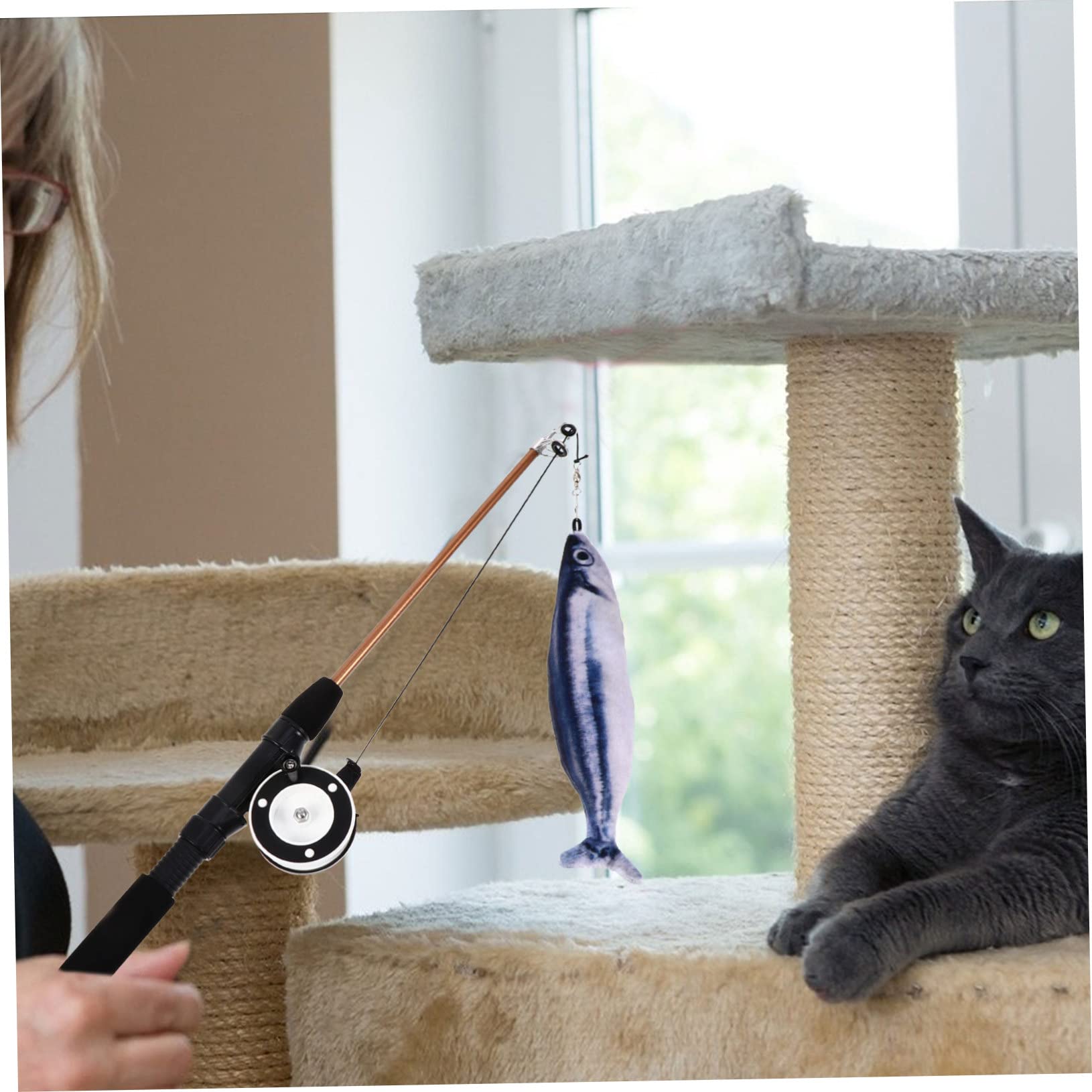 Happyyami 3 Pièces Chat taquin Interactive Cat Toy rétractable pour Chat Jouet Canne à pêche télescopique Jouets Poisson Chat Jouet pour Chat d'herbe à Chat Animaux