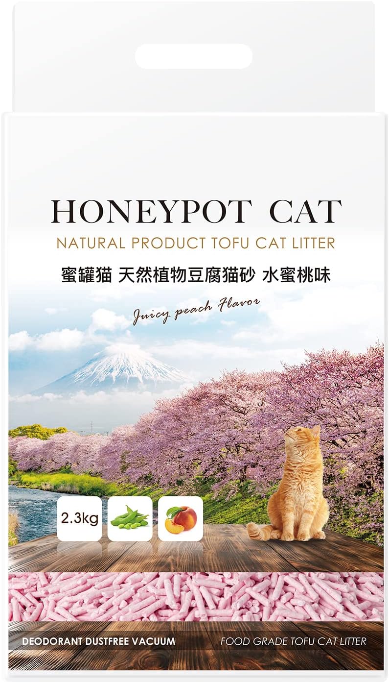 2 Packs - Honeypot Clumping&Flushable Tofu Cat Litter (Juicy Peach), Odor Control&Dust Free, 6Lx2 (4.8kg)