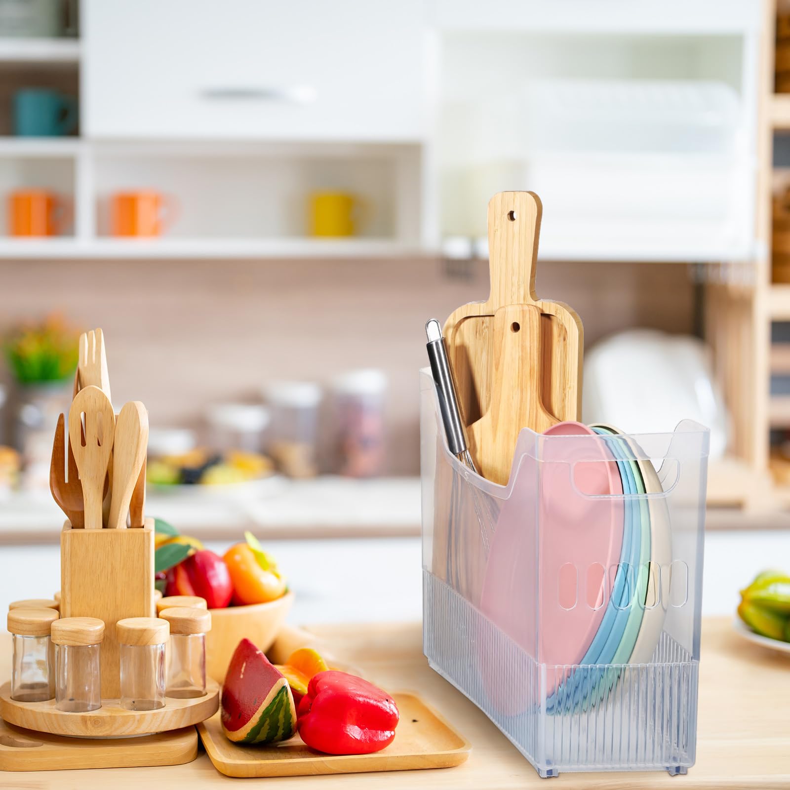 Beeveer 4 contenedores organizadores de plástico para congelador con rueda, altos y estrechos, organizadores de despensa, contenedores de almacenamiento para refrigeradores de oficina (10 x 13.3 x 5.5