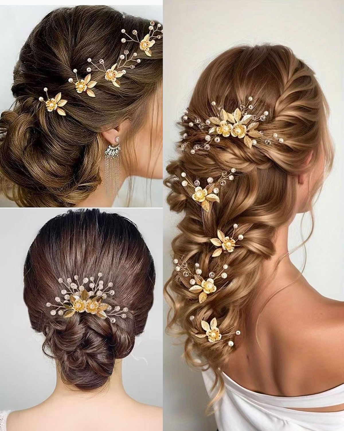 5pcs Accessori da sposa Pettine Oro per Capelli da sposa, Forcina Fiore Di Perla, Nuziale Decorativo Cerchietto Festa di Nozze Capelli da Sera, Semplice e Generoso
