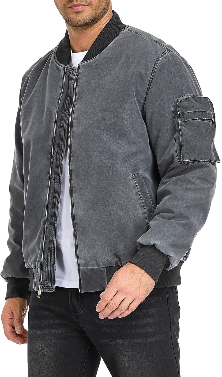 Oymyakon Mens Vintage Bomber Jacket Washed Fall Winter Warm Military Jackets Casual Padded Coats Windbreakers - Image 4