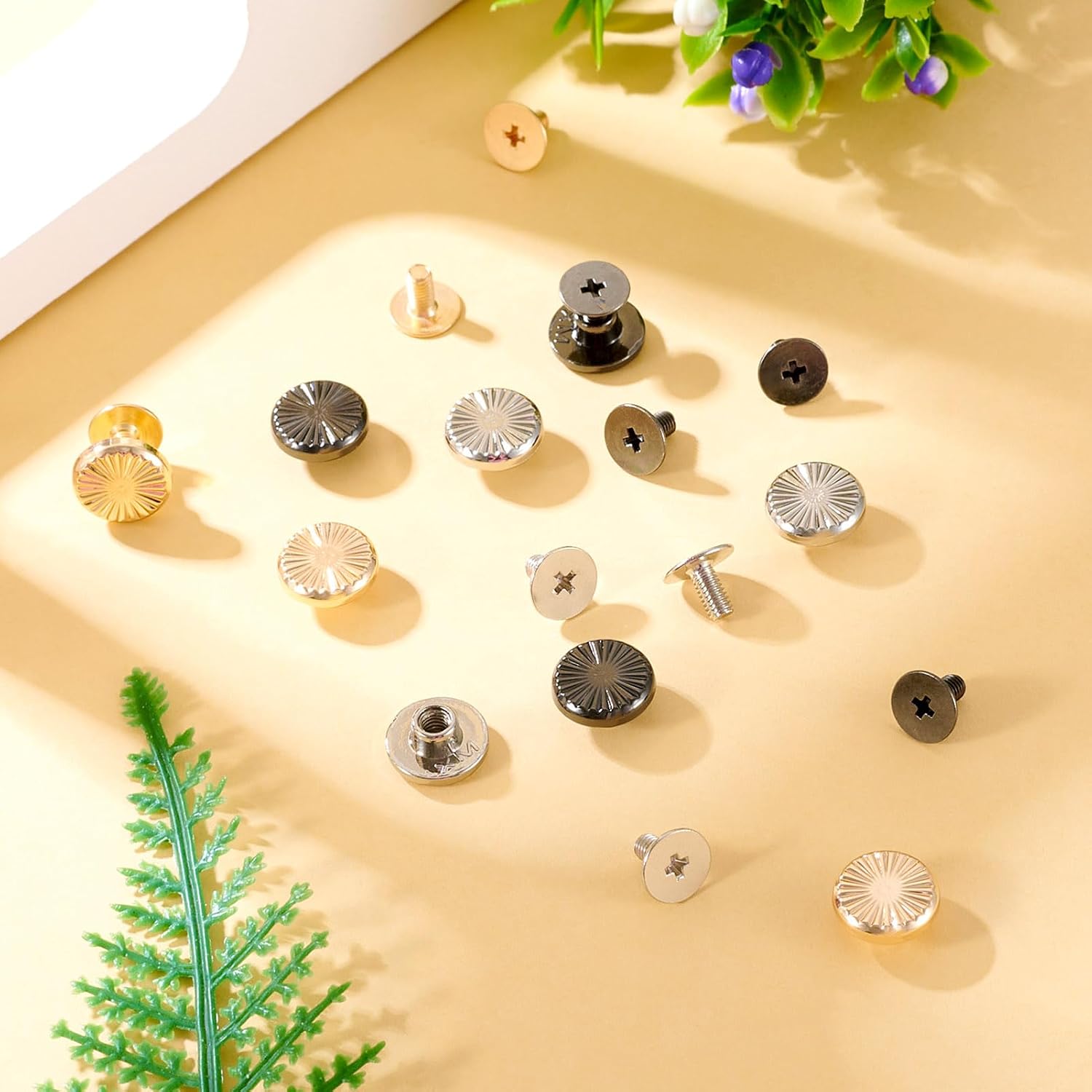 Magibeads 15 Sets Leather Rivets Kit 8mm Alloy Purse Screws Back Buttons Decorative Rivets Tightener Metal Buckle Studs for Clothing Fabric Belt Leather Goods Crafting Purse Hardware image 5