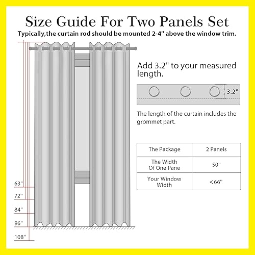 Vista 117 de Cortinas 100% opacas de 63 pulgadas de largo, lino texturizado, para dormitorio, cortinas con ojales para sala de estar, cortinas de tratamiento