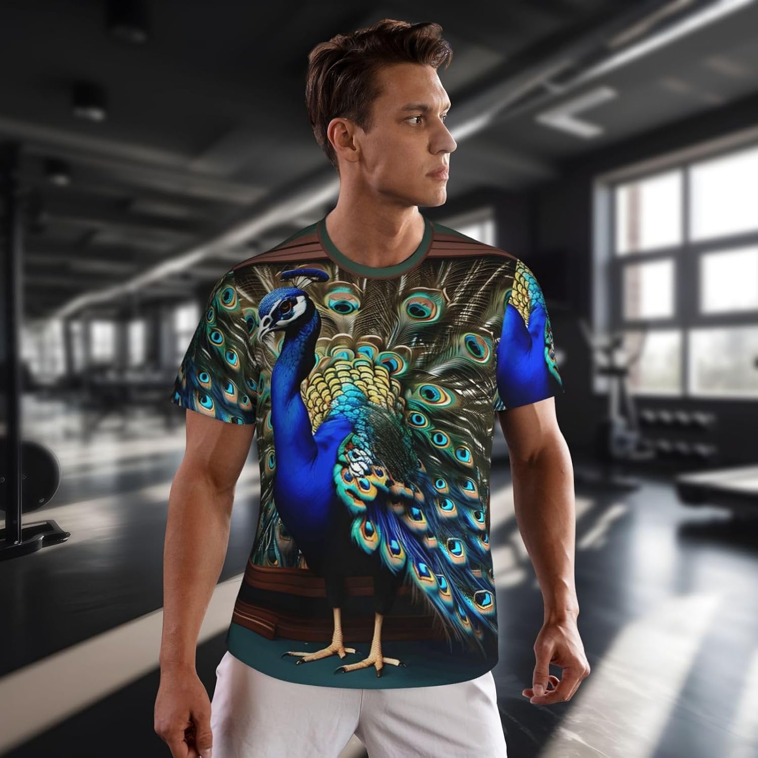 Beautiful Peacock Picture Print Mens Short Sleeve Mesh T-Shirt Breathable Athletic Gym Running Casual Sports Wear