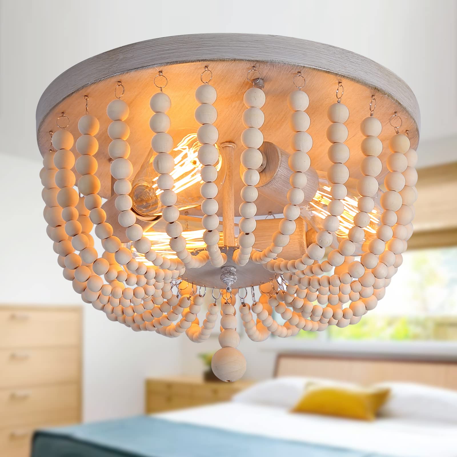 Q&S Wood Beaded Chandelier