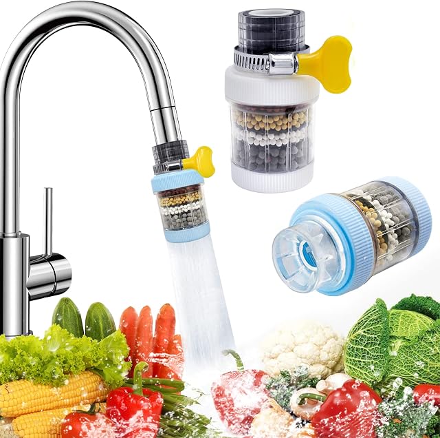 Faucet Tap Water Filter, Uooker 2 Pcs Activated Carbon Kitchen Tap Filter, Removes Chlorine Fluoride Heavy Metals Hard Water Softener Water Sink Faucet Filter for Home Kitchen Bathroom Shower Hose