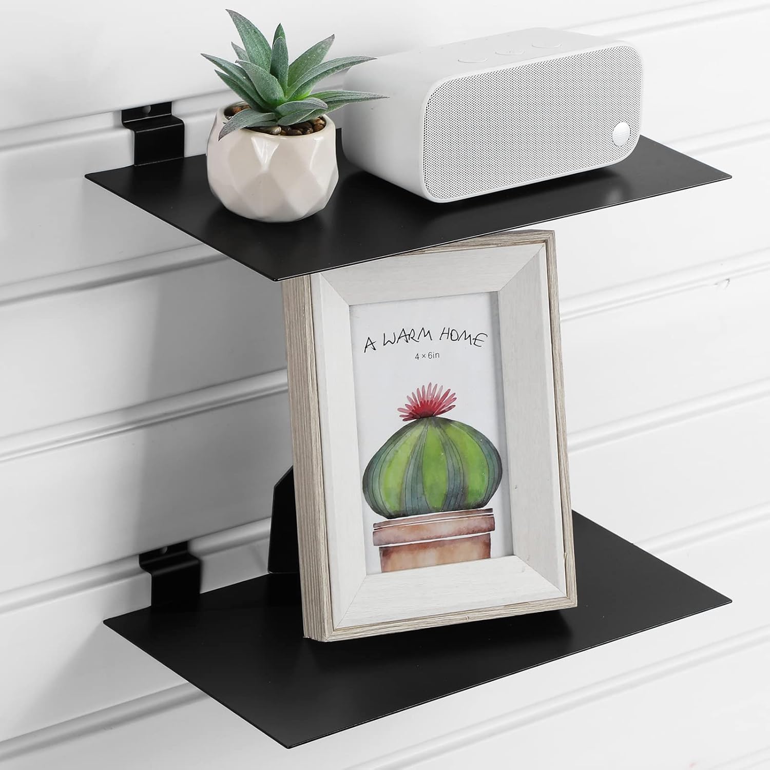 LEIFIDE 10 Pcs Metal Slatwall Shelves, 12 x 6 Inch Hanging Flat Slat Wall Shelf Accessories for Slatgrid Panel, Heavy Duty Slatwall Organizer for Retail Display Vendor Shoes Shop Garage Supplies