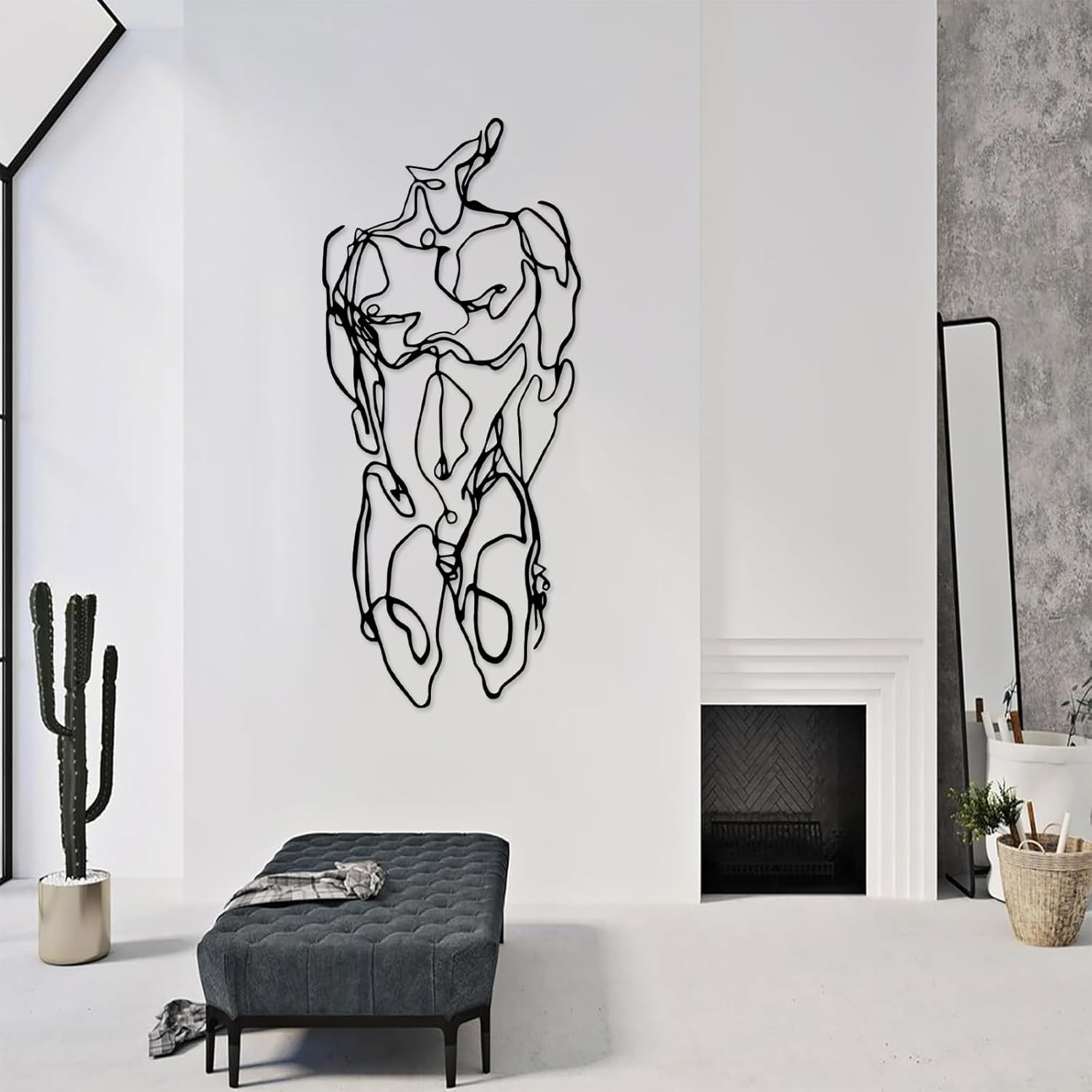 YDONVTI Metal Man Shape Line Art, Abstract Metal Wall Art, Minimalist Wall Art, Male Body Sculpture, Modern Home Decor, Wall Hangings for Bathroom, Bedroom, Living Room (Black, 48"x21"|121x53 cm)