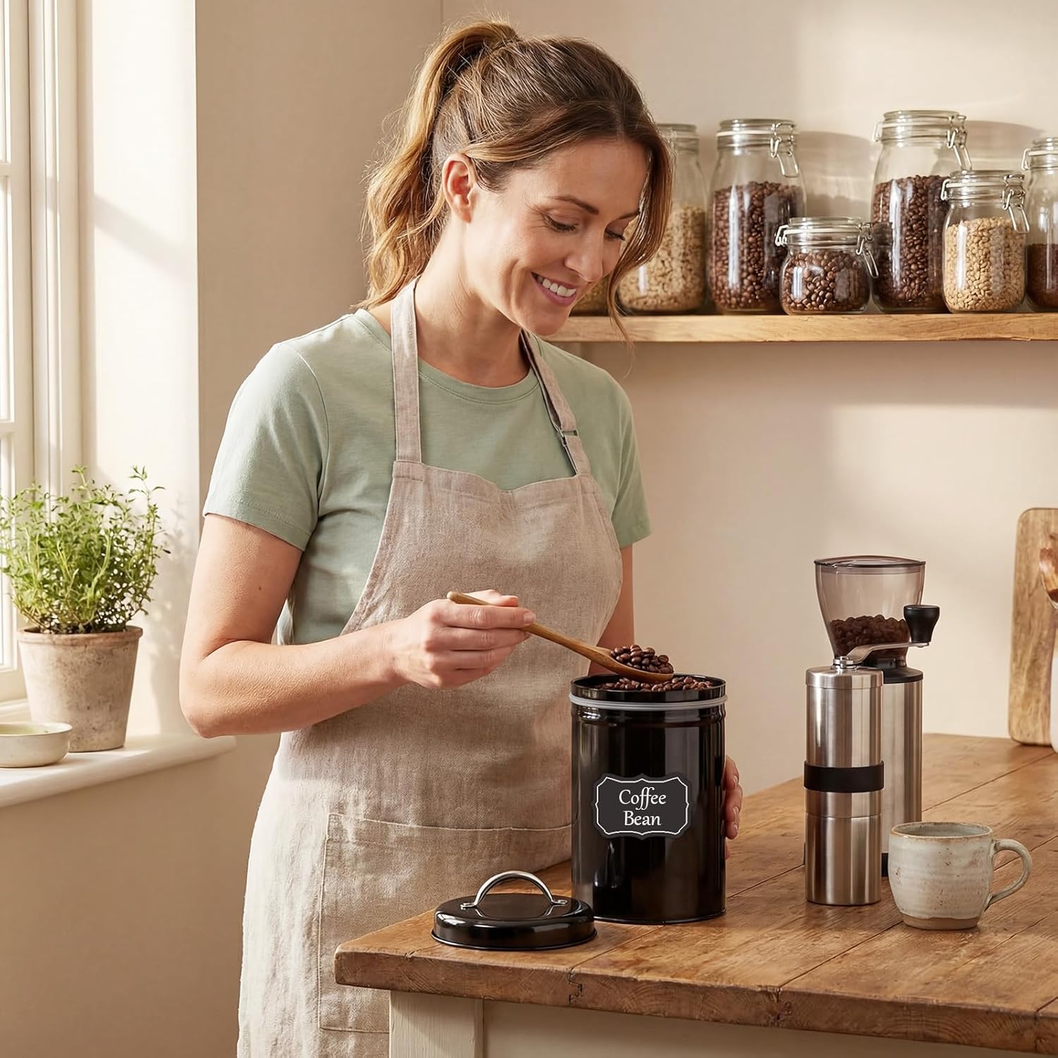 LemonRoad 10 Pack Metal Food Storage Canisters with Handle Lid 48 oz Airtight Black Coffee Container Farmhouse Kitchen Jar for Coffee, Tea, Sugar, Cookie, Flour, Pantry & Countertop Organization