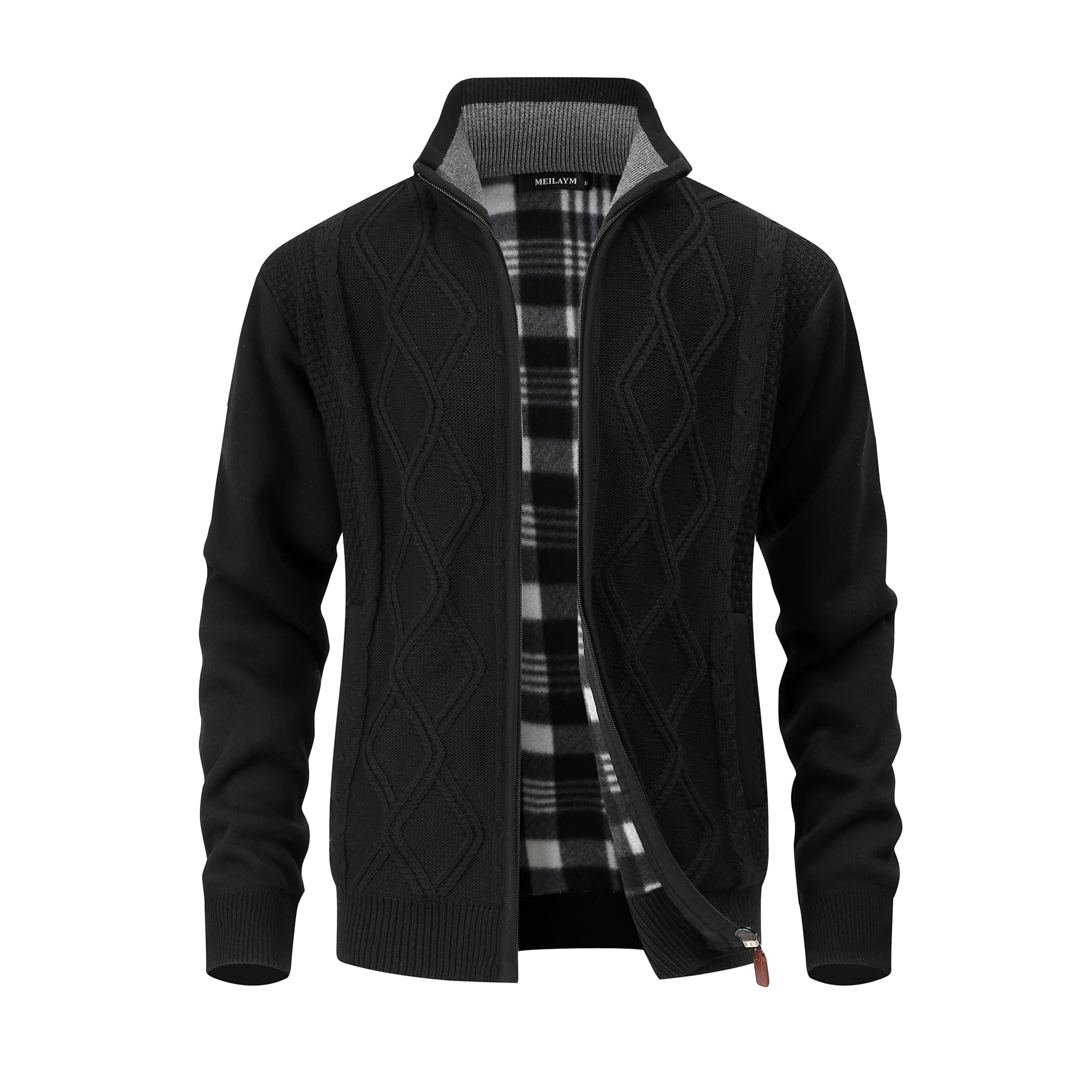 Cárdigan de Hombre Cárdigan Invierno Cálido Suéter Chaqueta Mangas Largas Punto Suéter con Cremallera Forro Polar Chaqueta Cuello Alto Punto Cable