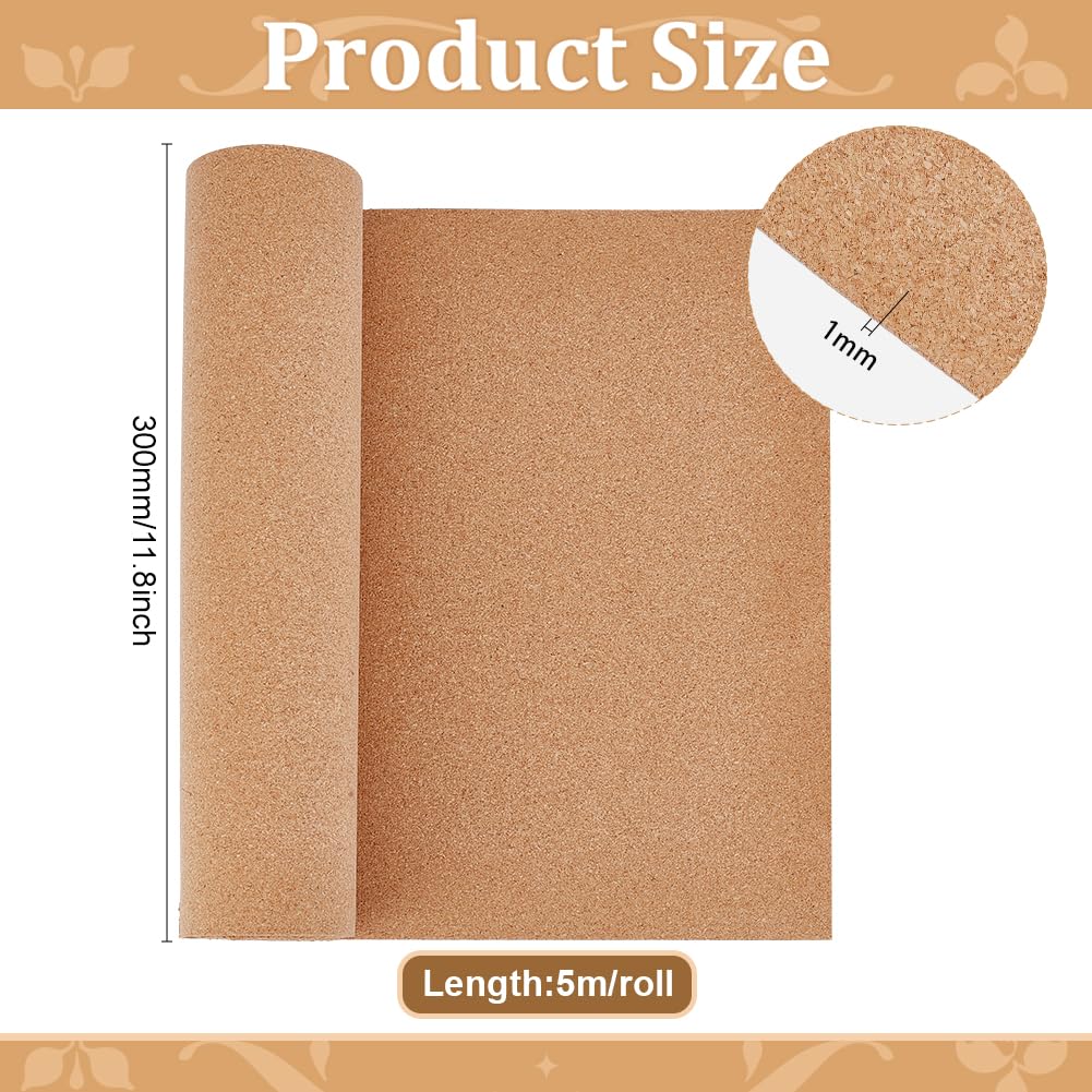 BENECREAT Rollo de Corcho Natural 5 m x 30 cm para Decoración de Paredes y Tablón de Anuncios