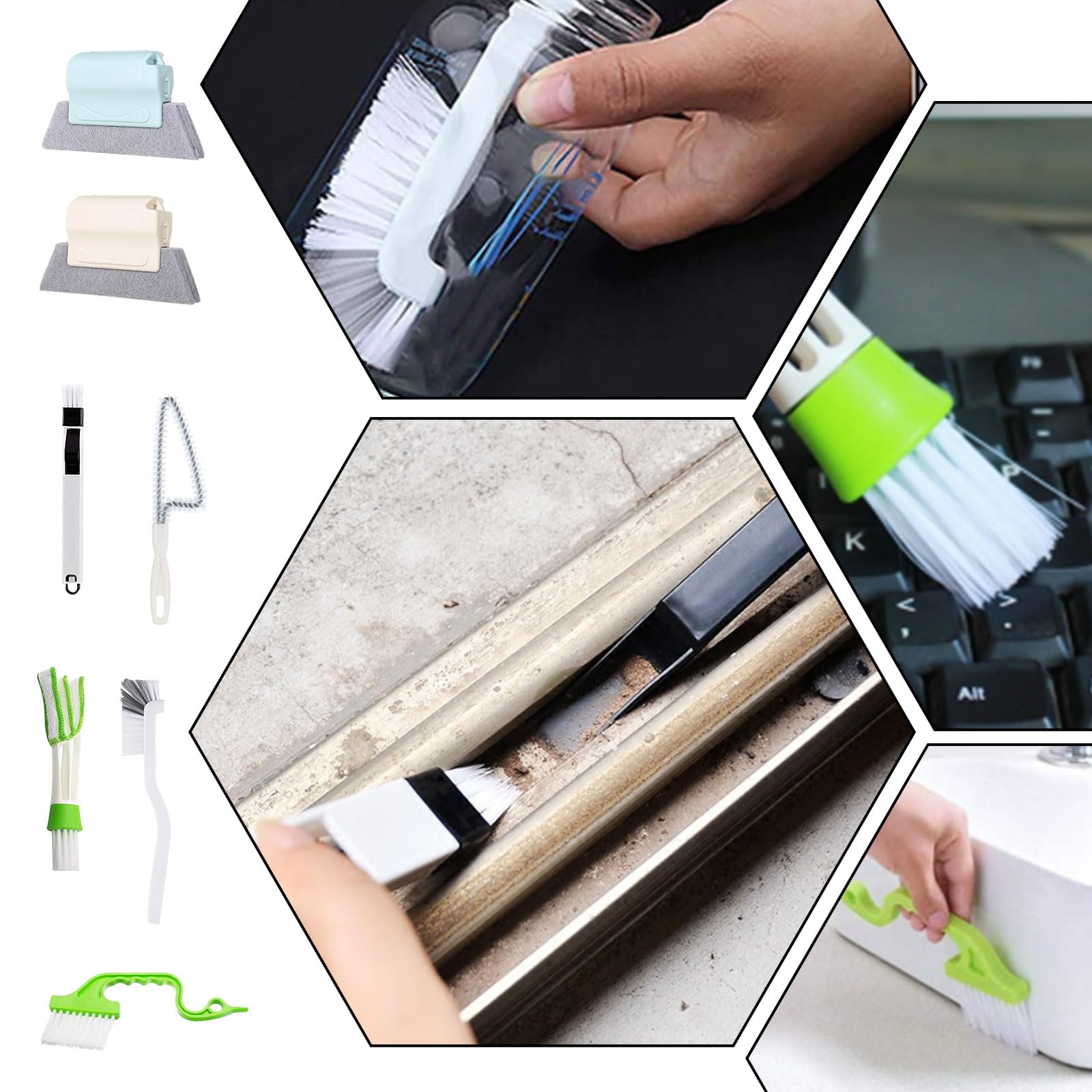 Kit de Brosses de Nettoyage pour Rainures de Fenêtres et Portes Coulissantes 7 Pièces Brosse de Nettoyage de Rainure de Fenêtre Brosse de Nettoyage pour Store Outils de Nettoyage pour Salle