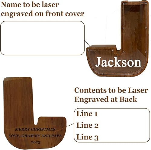 Vista 149 de Alcancía grande de madera personalizada para niños, alcancía con nombre personalizado, alcancía (nombre grabado láser) letras del alfabeto